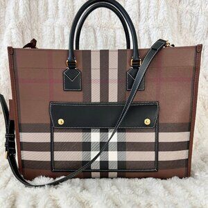 Burberry Freya Check Canvas & Leather Tote Bag